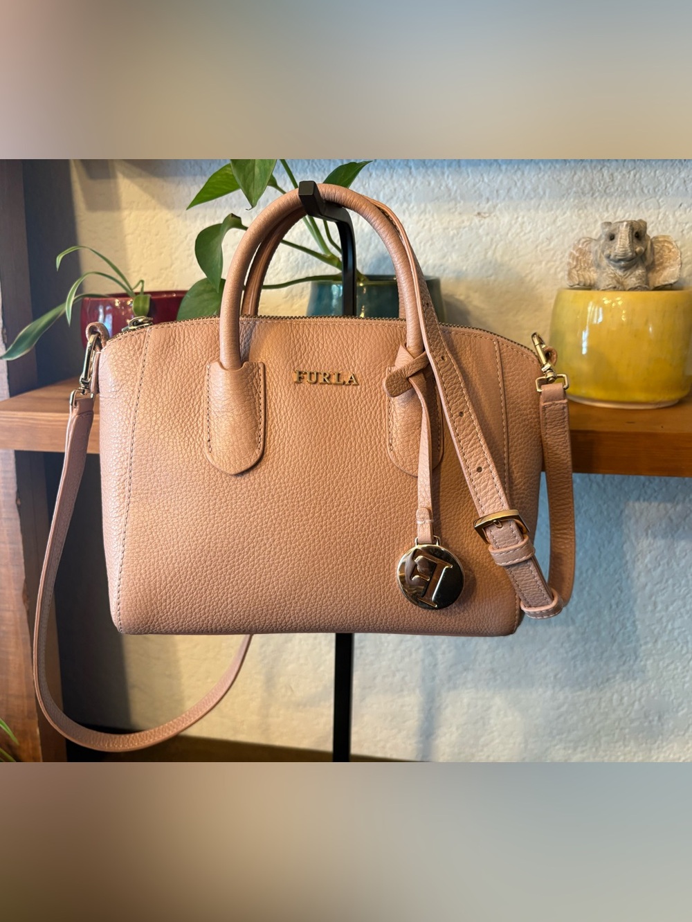 Furla Pebbled Leather Satchel - Dusty Rose